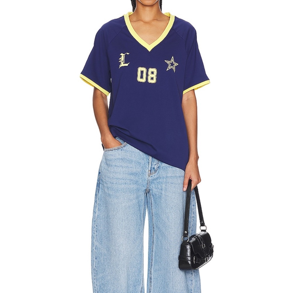 Lioness Blue and Yellow V-Neck Jersey Top